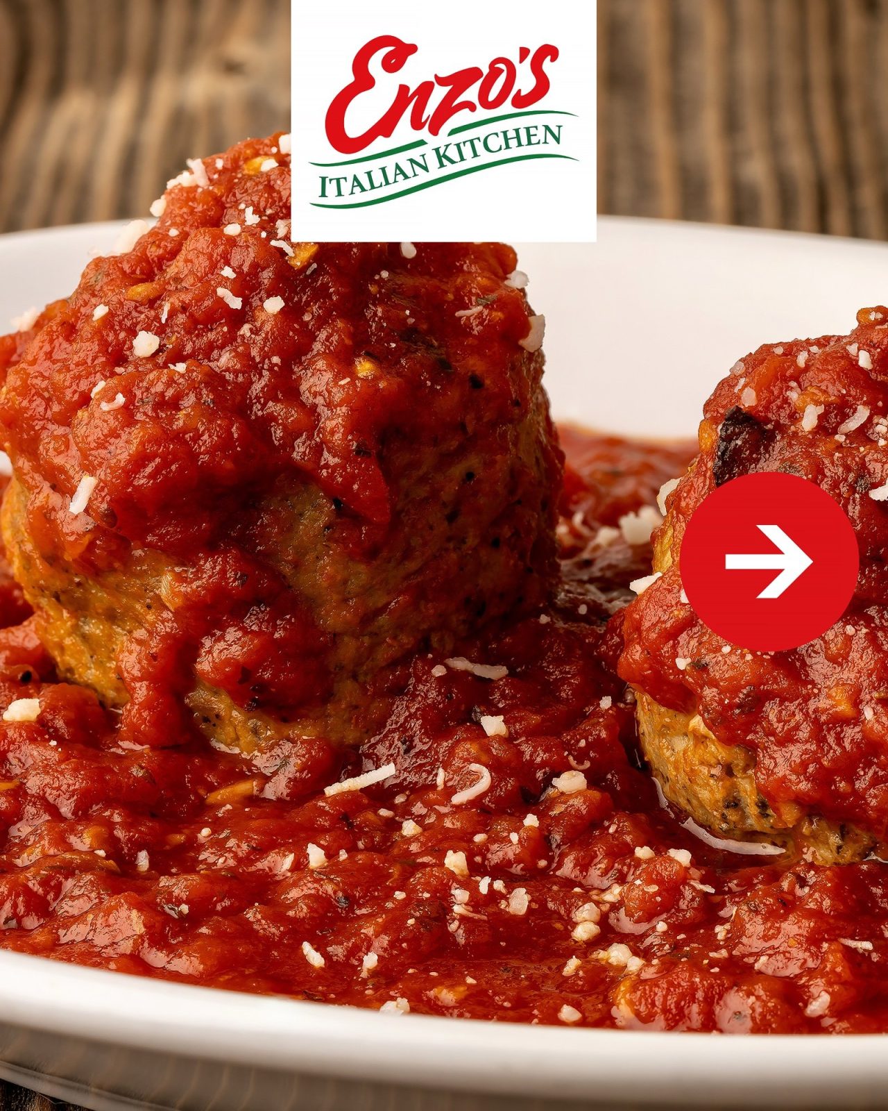 Homemade meatballs in marinara with grated cheese at Enzo's Italian Kitchen, Scottsdale