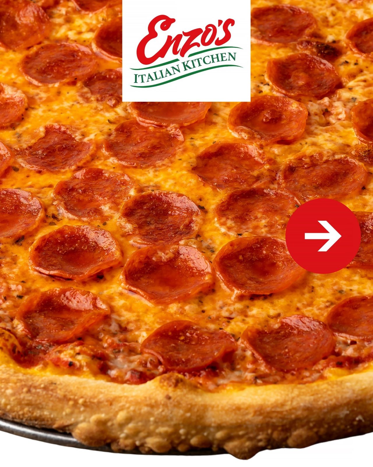 Close-up of a pepperoni pizza with cupped pepperoni and golden cheese at Enzo's Italian Kitchen, Scottsdale