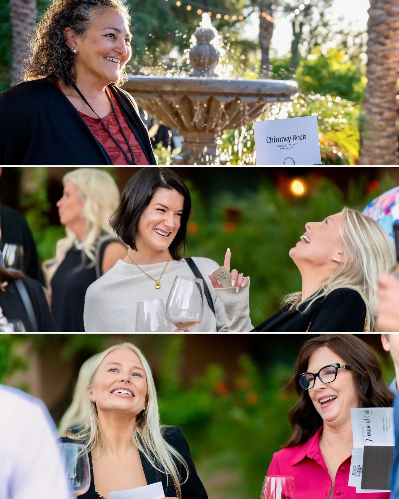 Guests smiling and laughing beside the courtyard fountain at House of Cab Phoenix, Hermosa Inn