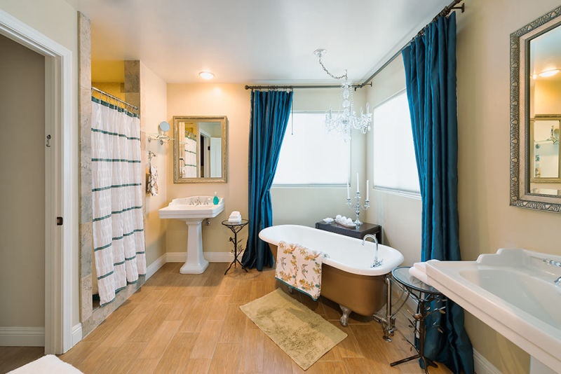 A quaint modern bathroom from a home in California