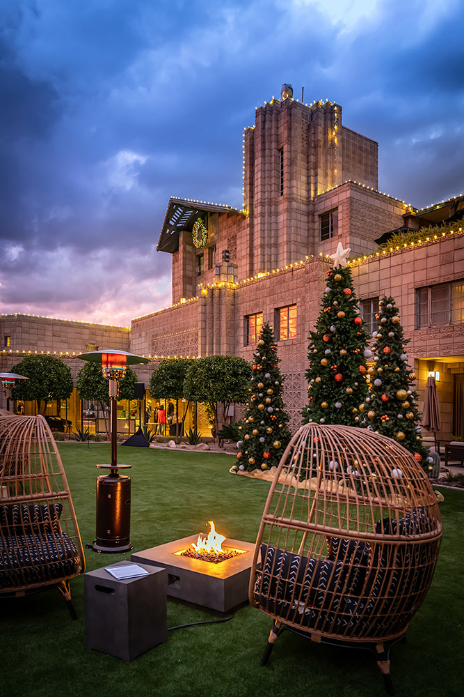 Elegant holiday ambiance at the Arizona Biltmore, showcasing exquisite architecture and enchanting grounds