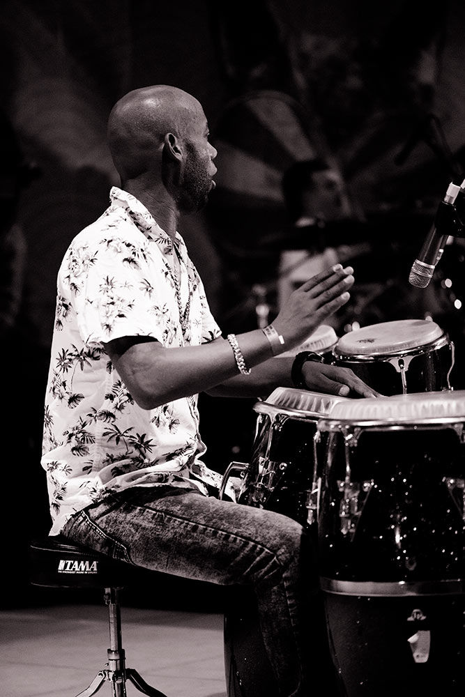 Playing the congas during a live performance
