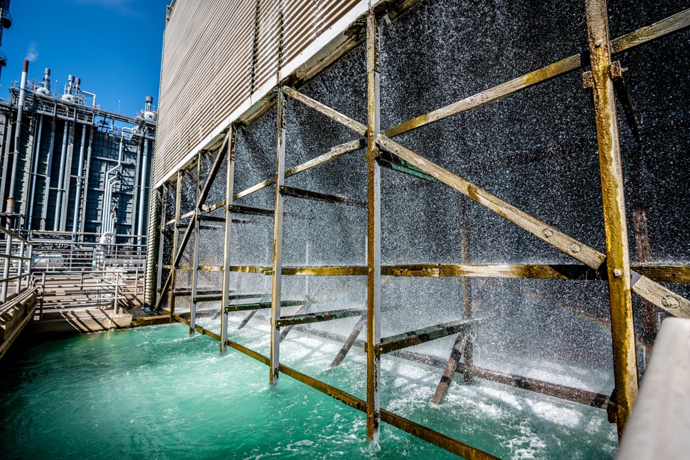 Water falling through a cooling tower at Capital Power's Harquahala facility in Arizona — photo 17