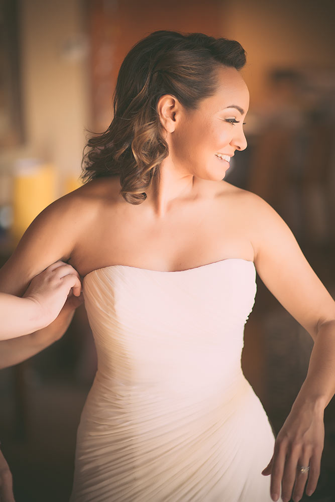 Sepia style happy bride ready to get married