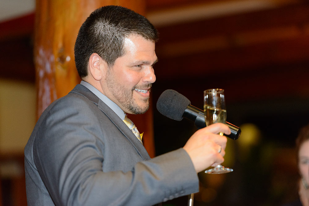 A toast with a fine wine to the bride and groom