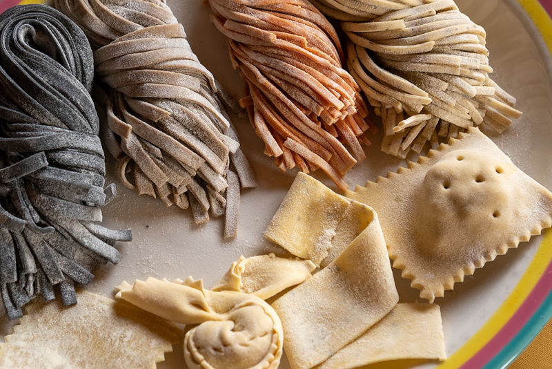 Pasta offerings in different colors and shapes