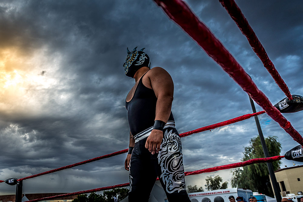 Wrestler gazing off into the sunset