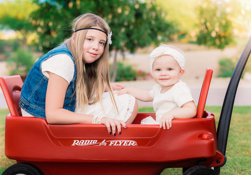 Outdoor Family Photography - Baby in Red Wagon