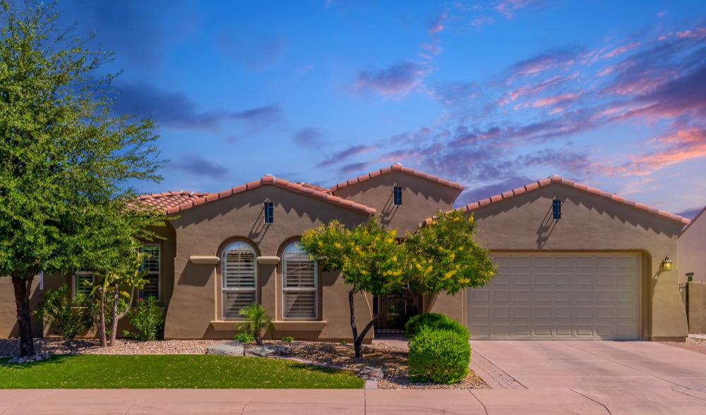 Twilight front exterior of a single family home in the Phoenix area — photo 6