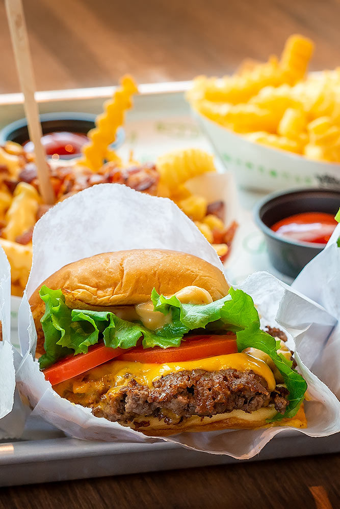 Hamburger and fries at a Shake Shack