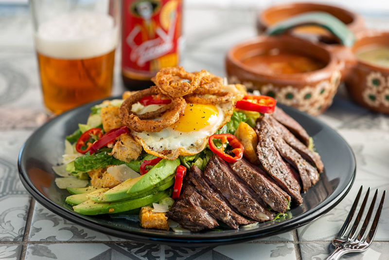 Amazing steak salad with beer