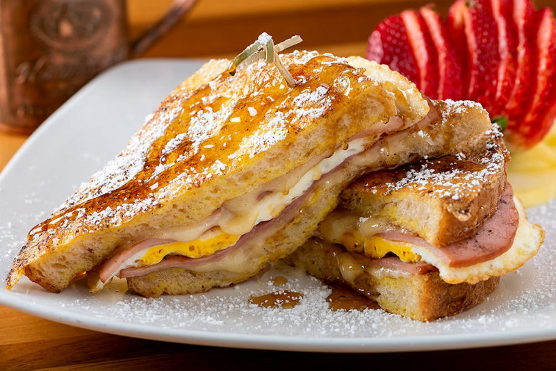 Breakfast sandwich with strawberries