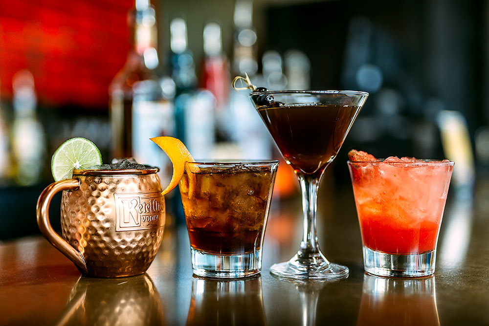 Bar top with cocktail samplings