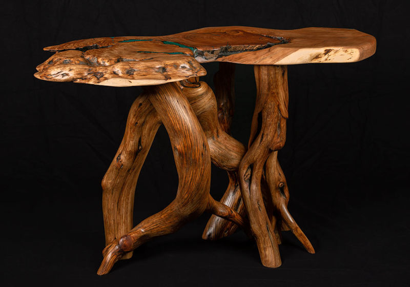 Wooden art table shot in a gallery in Scottsdale